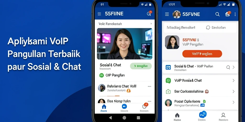 Tampilan antarmuka aplikasi 55FIVE saat melakukan VoIP Panggilan.